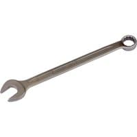 Long stainless steel combination spanner, 22mm, with open-end and ring-end, silver finish, by Elora.