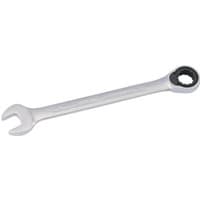 Silver Elora 14mm metric ratcheting combination spanner with open-end and ratchet ring on opposite sides.