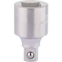 Elora socket converter, silver, 1/2" female to 3/8" male, cylindrical with a square drive end.