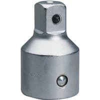 Elora Socket Converter, metallic silver, 1-inch female to 3/4-inch male, hexagonal top with smooth cylindrical base.