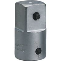 Elora Socket Converter, metallic silver, 3/4"(F) to 1"(M) with a cylindrical shape and square drive ends.