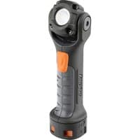 Black and orange Energizer LED handheld torch with rugged grip and swivel head, 300 lumens.