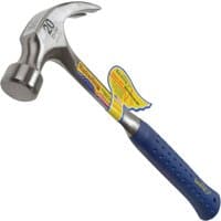 Estwing E320C 20oz curved claw hammer with a polished steel head and blue shock reduction grip handle.