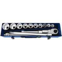 Blue case with silver Expert by Facom 15-piece socket set, includes ratchet and sockets ranging from 22-50mm.