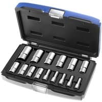 Facom 15-piece deep socket set in a blue case, silver sockets ranging from 7-22mm, neatly organized in foam insert.