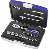 Facom 19 Piece 1/4" Metric Socket Set in black case with blue handle ratchet and various sockets.