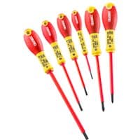 Set of 6 red and yellow insulated screwdrivers with ergonomic handles and 1000V rating by Facom Britool.
