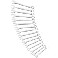 16-piece silver Facom combination spanner set, sizes 8-24mm, arranged in ascending order.