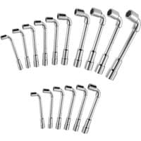 Set of 16 silver angled socket spanners with 6x12 points, varying lengths, by Facom.