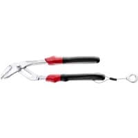 Facom multi-grip pliers with silver jaws, black and red handles, and safety lanyard attachment.