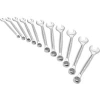 Facom 11 piece spanner set, silver, sizes 7-19mm, open and ring ends, arranged in size order.