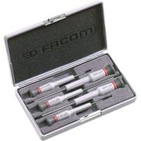 Facom AEFP.J1 set of micro-tech Phillips screwdrivers in a gray foam-lined case with red and black accents.