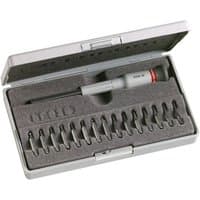 Facom AEM.J1 Micro-Tech 16 Piece Bit Set in gray case with precision screwdriver and neatly arranged bits.