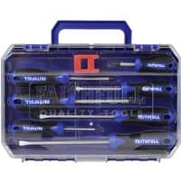 Faithfull 7 Piece Screwdriver Set with blue handles in clear plastic case, includes red magnetizer.