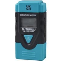 Blue and black Faithfull FAIDETDAMP moisture meter with digital display and ON/SET button.