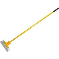 Yellow Faithfull floor scraper with long handle, black grip, and wide silver blade.