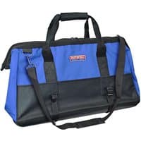 Blue and black Faithfull hard base tool bag, 61cm, with dual handles, shoulder strap, and zippered top.