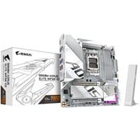 Silver GIGABYTE B850M AORUS motherboard with ICE design, visible slots, ports, and AORUS branding on heatsinks.