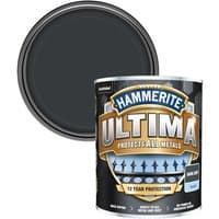 Hammerite Ultima Smooth Metal Paint, dark grey, 750ml can with protective metal lid, bold branding on label.