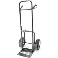 Black Handy THFST folding sack truck with two wheels, curved handle, and foldable toe plate for 200kg capacity.
