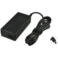 Black HP AC power adapter 18.5V 65W with attached power cable and connector plug.