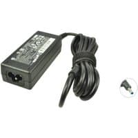 Black HP AC power adapter 19.5V 45W with attached cable and three-prong plug.