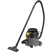 Gray and black Karcher T10/1 Adv dry vacuum cleaner with yellow accents and a long black hose.