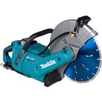 Teal Makita 40V MAX disc cutter with a 305mm blade, brushless motor, and ergonomic handle design.