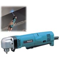 Blue Makita DA3011F 10mm angle drill with silver head, black grip, and LED light, 110V power cord attached.