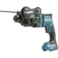 Blue Makita 18V SDS+ brushless rotary hammer with black grip and adjustable side handle, bare unit without battery.