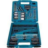 Makita Drill Bit Set E-06270 in blue case, includes various drill bits and accessories organized in compartments.
