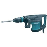 Makita HM1203C demolition hammer, teal and black, with SDS-MAX bit and side handle, corded 110V model.