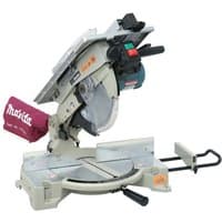 Makita LH1040 260mm table/mitre saw, silver with red dust bag, black handles, and green power switch.