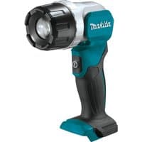 Makita ML106 LED torch, teal and black, 12V CXT, ergonomic grip, adjustable head, bare unit without battery.
