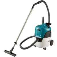 Makita VC2000L/1 vacuum cleaner, teal and white, 20L capacity, black hose and handle, wheeled base, 110V model.