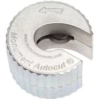 Silver Monument Pipe Cutter 22mm Autocut with circular design and engraved logo, featuring a visible cutting blade.