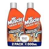 Mr Muscle Drain Gel Duo Pack, orange bottles with blue label, dissolves clogs, 500ml each, safe for all pipes.