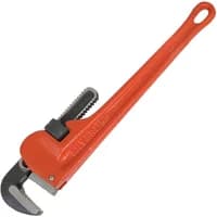 Red Silverline pipe wrench 355mm with adjustable jaw and textured handle.