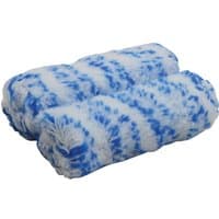 Purdy Jumbo Mini Colossus paint roller refill sleeve, fluffy white with blue stripes, cylindrical shape.