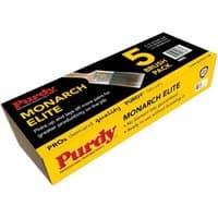 Yellow Purdy Monarch Elite Brush Pack box, featuring five paintbrushes for precise painting, with red and black text.
