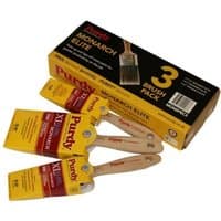 Purdy Monarch Elite Brush Set, 3-pack with wooden handles, yellow and red packaging, includes three different brush sizes.