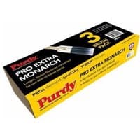 Purdy Pro Extra Monarch Box Set with three paintbrushes, black handles, and angled bristles in a yellow and black box.
