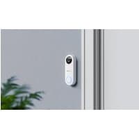 Reolink VDW5MM64-UK doorbell kit, sleek black and white design with camera lens and button, mounted on wall.