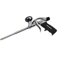 Silver Roughneck metal foam gun with black ergonomic handle and adjustable nozzle.