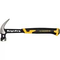 Roughneck V-Series Claw Hammer 16Oz with black and yellow soft grip handle and polished metal head.