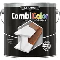 Rust-Oleum CombiColor Original Gloss 2.5L metal paint, Pure White 9010, in black can with rust protection label.