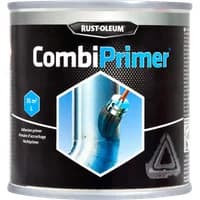 Rust-Oleum CombiPrimer Adhesion Primer, black can with blue text and hexagon image of metal pipe application.