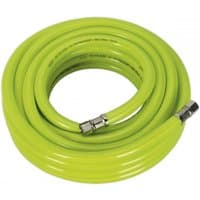 High-visibility lime green air hose, 10m x Ø10mm, with 1/4in BSP unions, coiled and durable by Sealey.