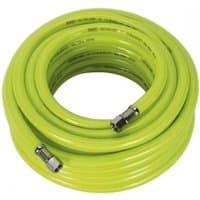 High-visibility yellow air hose, 15m x Ø8mm, with 1/4in BSP unions, coiled and ready for use.