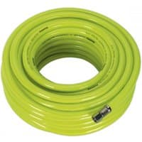 High-visibility lime green air hose, 20m x Ø8mm, with 1/4in BSP unions, coiled and ready for use.